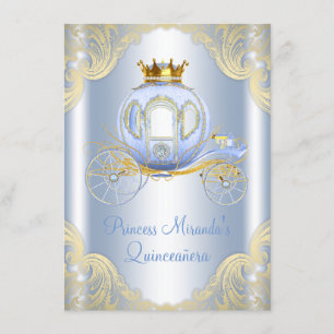 Asblauwe Gouden Prinses Quinceanera Cinderella Kaart
