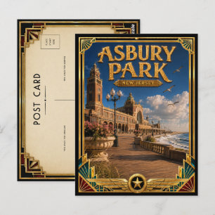 Asbury Park New Jersey Vintage Art Deco Gouden Tij Briefkaart