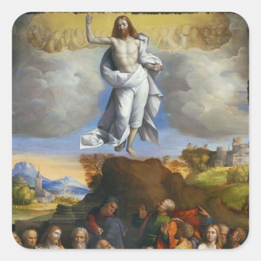 Ascension in Golden Clouds Vierkante Sticker (Voorkant)