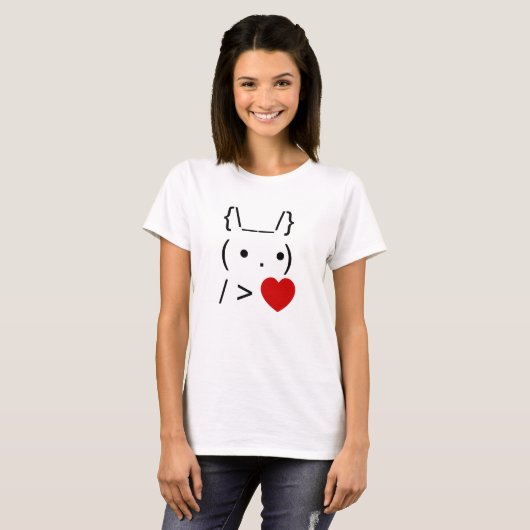 ASCII Text Art Bunny Rabbit geeft hart T-shirt (Voorkant volledig)
