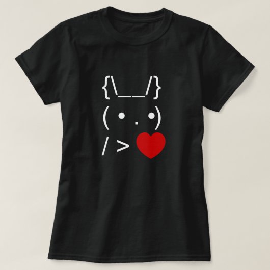 ASCII Text Art Bunny Rabbit geeft hart T-shirt (Design voorkant)