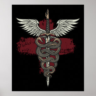 Asclepius Greek Mythology Medicine God Snake Rod Poster