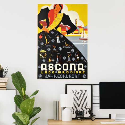 Ascona, Lago Maggiore, Zwitserland, Reisposter Poster (Thuiskantoor)