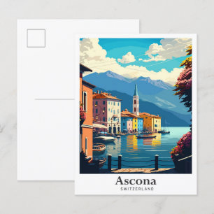 Ascona Zwitserland Art Vintage Travel Illustratie Briefkaart