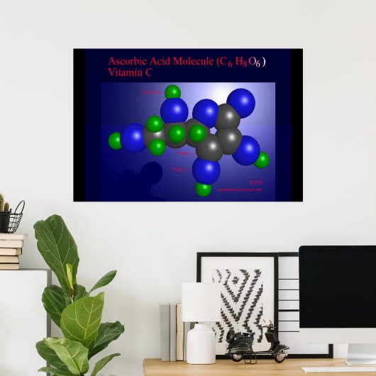 Ascorbinezuurmolecuul (afdruk) poster (Thuiskantoor)