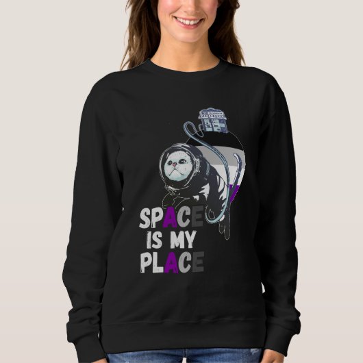 Asexual Astronaut Cat Retro Space Is My Place Ace Trui (Voorkant)