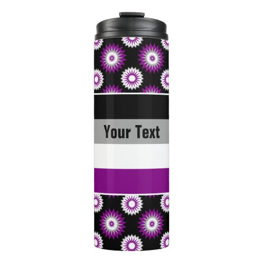 Asexuality pride flag with a black flower pattern thermosbeker (Voorkant)