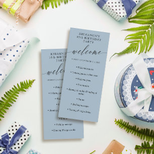 Ash Blue Delicate Calligraphy Birthday Party Programma