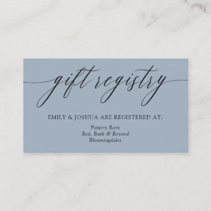 Ash Blue Minimalist Calligraphy Cadeau Registry Informatiekaartje
