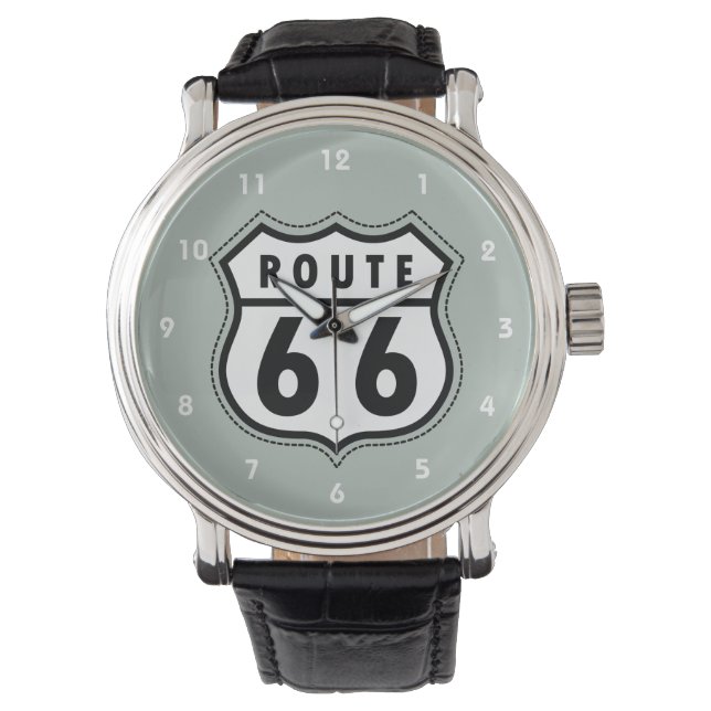 Ash Grey Route 66 verkeersbord Horloge (Voorkant)