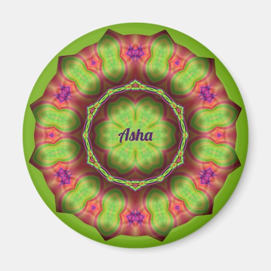 ASHA ~ Lime Green Pink Paars Design ~ Magneet (Voorkant)