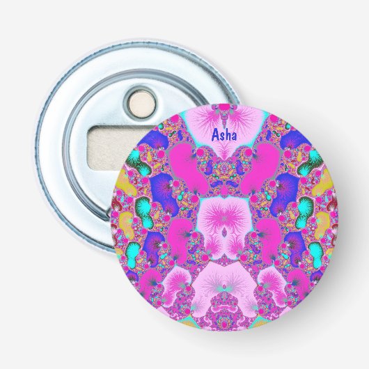 ASHA ~  veelkleurig ~ 3D fractaal Button Flesopener (Voorkant)