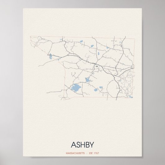 Ashby, Massachusetts Plan de rue Poster – Fondée e (Devant)