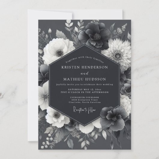 Ashen Gothic Flora Wedding Kaart (Voorkant)