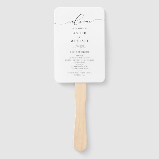 ASHER Elegant Kalligrafie Script Trouwprogramma Handwaaier (Voorkant)