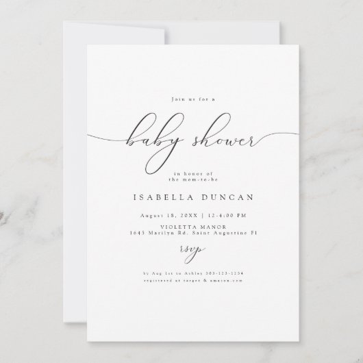 ASHER Modern Elegant Calligraphy Baby shower Kaart (Voorkant)