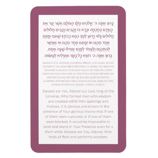 Asher Yatzar Hebrew Blessing Dusty Pink Poster Magneet (Verticaal)