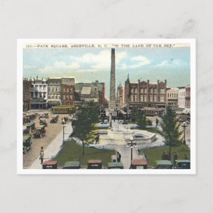 Asheville NC, Pack Square 1920s Briefkaart