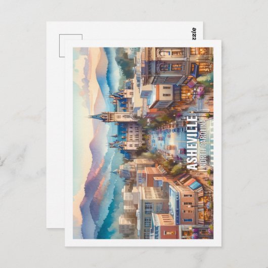 Asheville North Carolina Beroemde Plaats waterverf Briefkaart (Voorkant / Achterkant)
