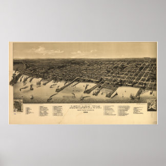 Ashland Wisconsin 1886 Antiek Panorama Poster