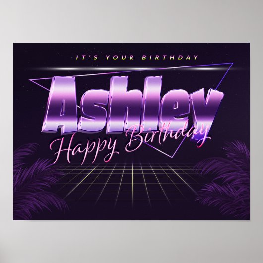 Ashley Nom Vorname lila retro Poster Geburtstag (Devant)
