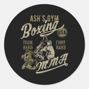 Ash's Gym Boxing MMA Retro Design voor de naam Ash Ronde Sticker