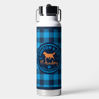 Ashton & Co. K9 Academy Blue Plaid Water Bottle Waterfles