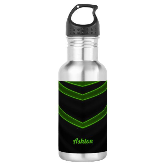 ASHTON Noir et Fluoro Bouteille d'eau verte (Devant)