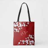 Asia Floral Red White Cherry Blossom Monogram Draagtas (Voorkant)