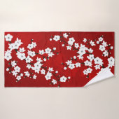 Asia Floral White Cherry Blossom Red Badhanddoek (Badhanddoek)