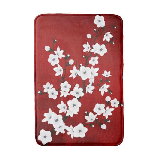 Asia Floral White Cherry Blossom Red Badmat (Voorkant Verticaal)