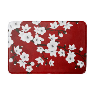 Asia Floral White Cherry Blossom Red Badmat