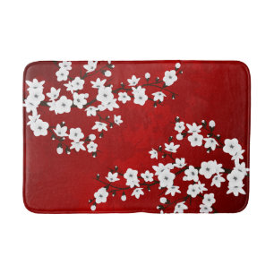 Asia Floral White Cherry Blossom Red Badmat