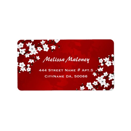 Asia Floral White Cherry Blossom Red Etiket (Voorkant)