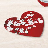 Asia Floral White Cherry Blossom Red Kartonnen Onderzetters (Gekanteld)