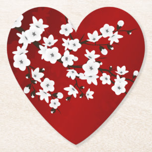 Asia Floral White Cherry Blossom Red Kartonnen Onderzetters