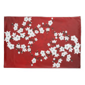 Asia Floral White Cherry Blossom Red Kussensloop (Achterkant)