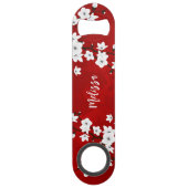 Asia Floral White Cherry Blossom Red Monogram Speed Flessenopener (Achterkant)