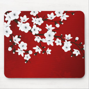 Asia Floral White Cherry Blossom Red Muismat