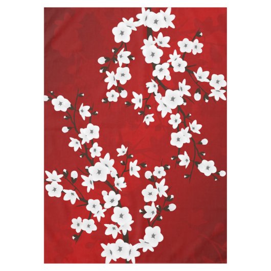 Asia Floral White Cherry Blossom Red Tafelkleed (Voorkant)