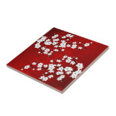 Asia Floral White Cherry Blossom Red Tegeltje (Zijkant)