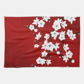 Asia Floral White Cherry Blossom Red Theedoek (Horizontaal)