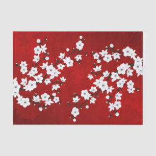 Asia Floral White Cherry Blossom Red Tissuepapier