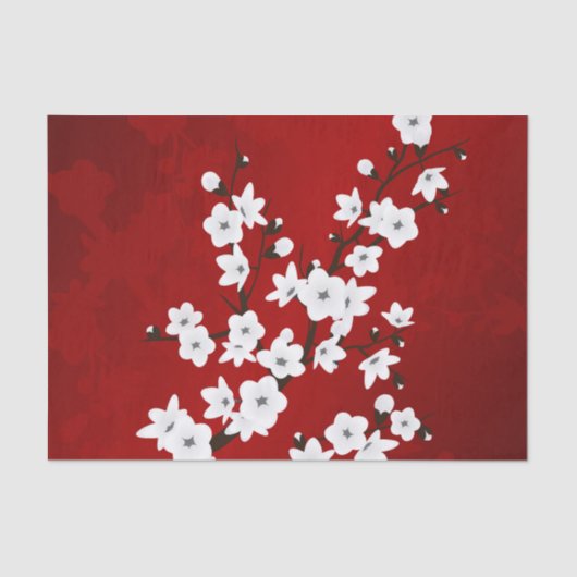 Asia Floral White Cherry Blossom Red Tissuepapier (Voorkant)