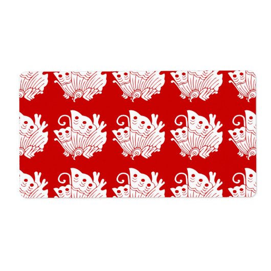Asian Butterfly Japanse Kamon Design Etiket (Voorkant)