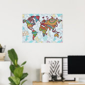 Asian Design Wereldkaart Poster (Thuiskantoor)