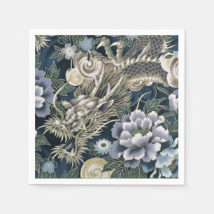 Asian Dragon Floral Pattern Napkins Servet
