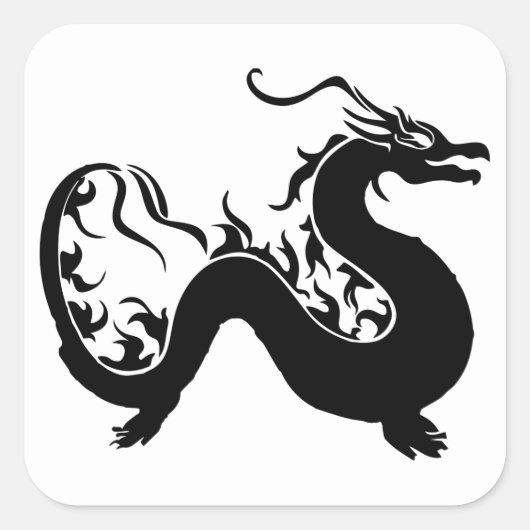 Asian Dragon Silhouette Vierkante Sticker (Voorkant)