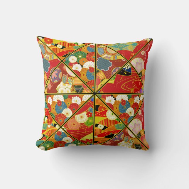 Asian Floral Pattern Kaleidoscope Pillow Kussen (Voorkant)