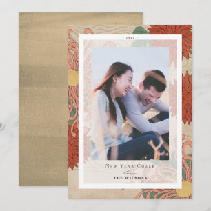 Asian Floral Pattern New Year Holiday Photo Card Kaart